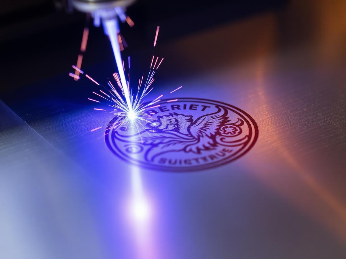 Laserové gravírování znaku do broušené nerezové desky