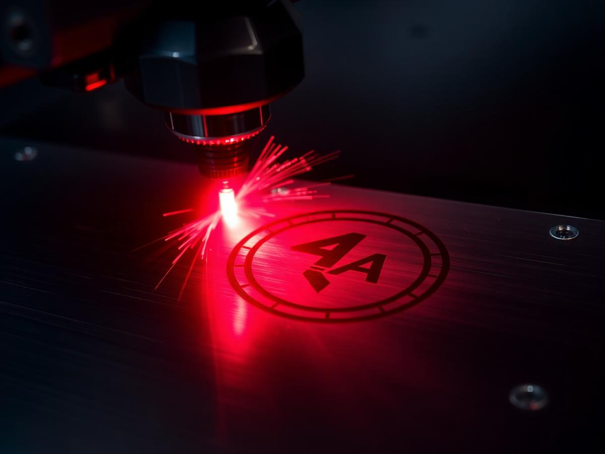 Laserové gravírování loga do kovové desky (ilustrační foto)